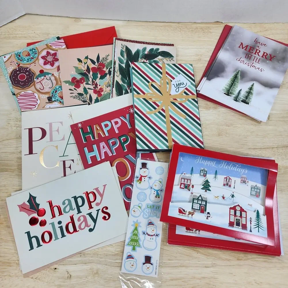 32 Assorted Christmas Greeting Cards w Envelopes Holiday Cards Stickers NOS